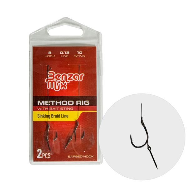 Benzar Method Rig, šnúra 0,12 mm, veľ.8, sting 10 mm (2ks)