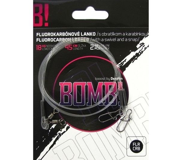 Delphin Fluorokarbónové lanko BOMB! s obratl. a karab. 15cm/5kg/2ks