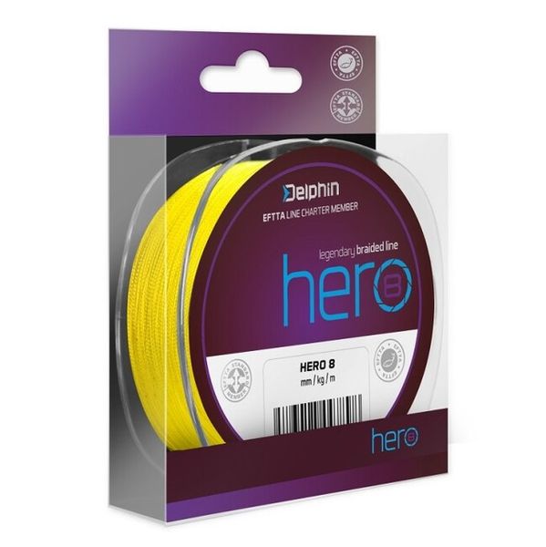 Delphin šnúra Hero 8 0,20mm 14,10kg 300m fluo žlta