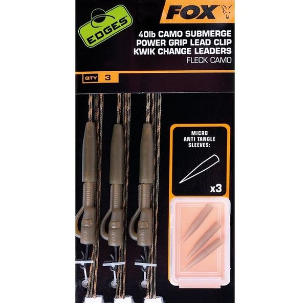 FOX Montáž Edges Submerge Camo Leader Lead Clip Kwik Change 40lb 3ks