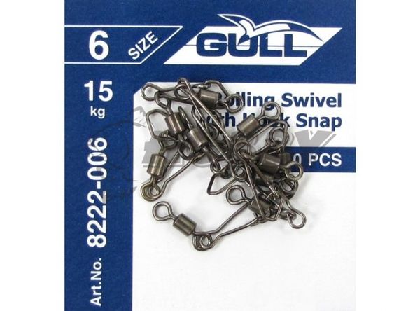 Gull Rolling Swivel With Hook Snap 8222-008 Veľ.8/12kg/10ks