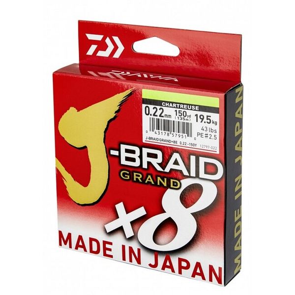 Šnúra Daiwa J-Braid Grand X8E 0,10mm/7kg/135m Chartreuse