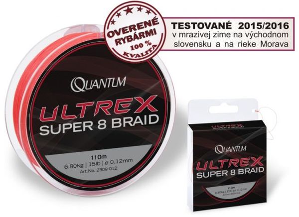 Šnúra Quantum Ultrex Super 8 Braid  0,25mm/15kg/110m Red