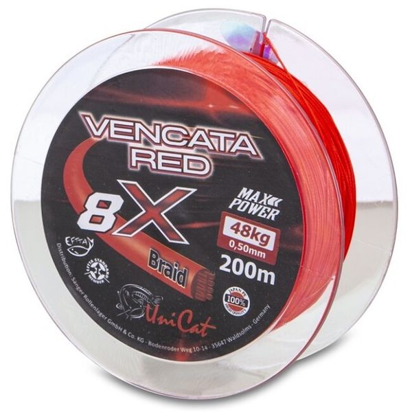 Uni Cat Pletená šnúra 8 X Vencata Red 0,50mm 48kg 200m